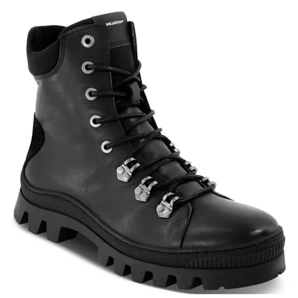 BRAND NEW Karl Lagerfeld Paris Mens Leather Lace Up Hiking Boots Black, Size: 12 - Picture 1 of 16